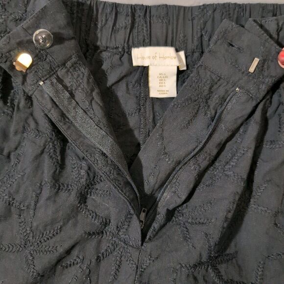 House Of Harlow 1960 Palm Tree Embroidered Trouser Black Pants Women's Sz Large - Picture 2 of 10